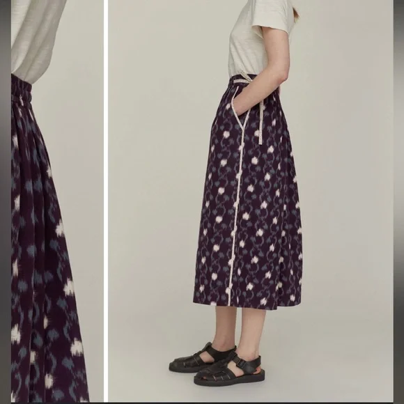 TOAST UK Trailing Ikat Organic Cotton Skirt | Chocolate/Dusted Mint - Picture 4 of 7